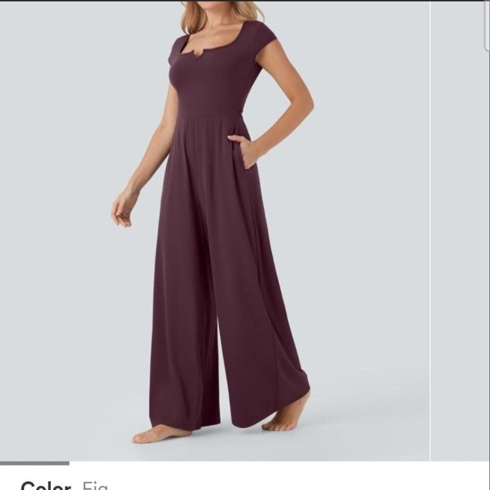 SoftlyZero™ Airy Short Sleeve Wide Leg Cool Touch Yoga Jumpsuit with Pockets